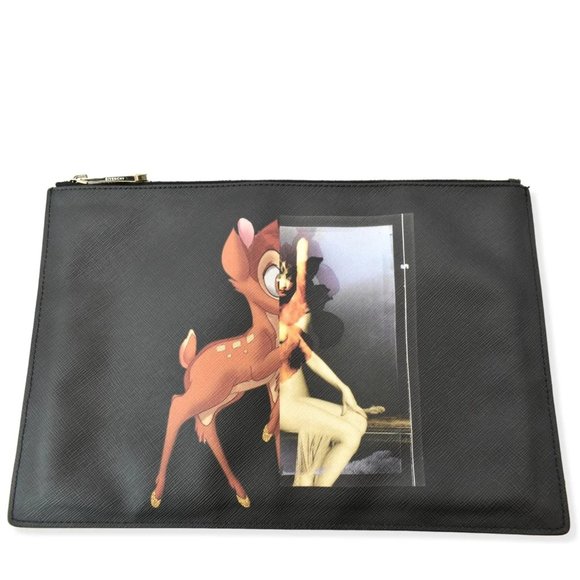 GIVENCHY  Bambi Print Medium Textured Coated Canvas Cosmetic Pouch Black - Picture 1 of 10
